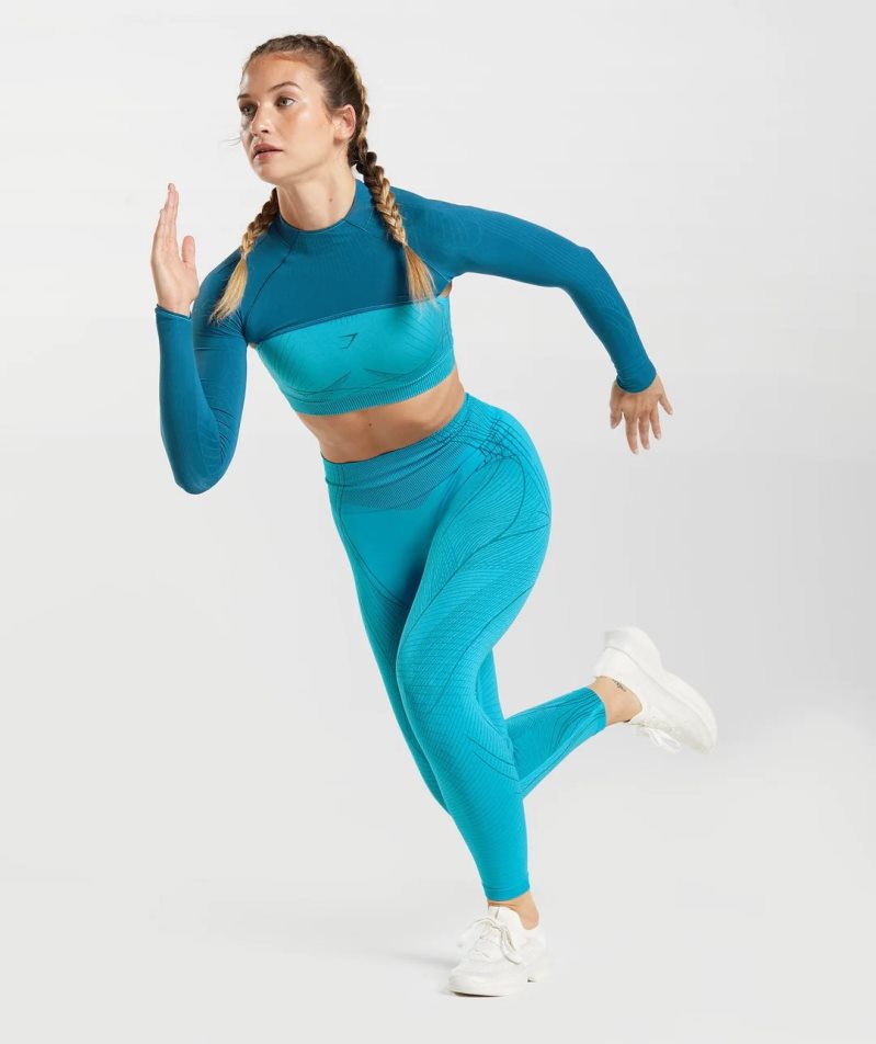 Women's Gymshark Apex Seamless Shrug Sweatshirts Turquoise | CA A15680